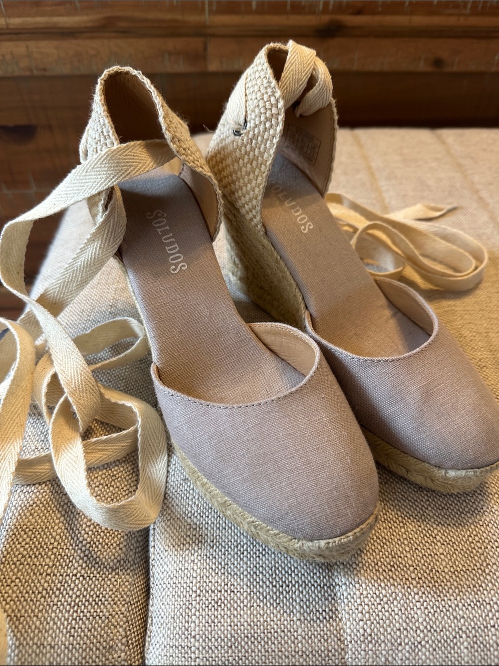 Soludos Lilac Canvas Espadrille Wedge with Ankle Wraps